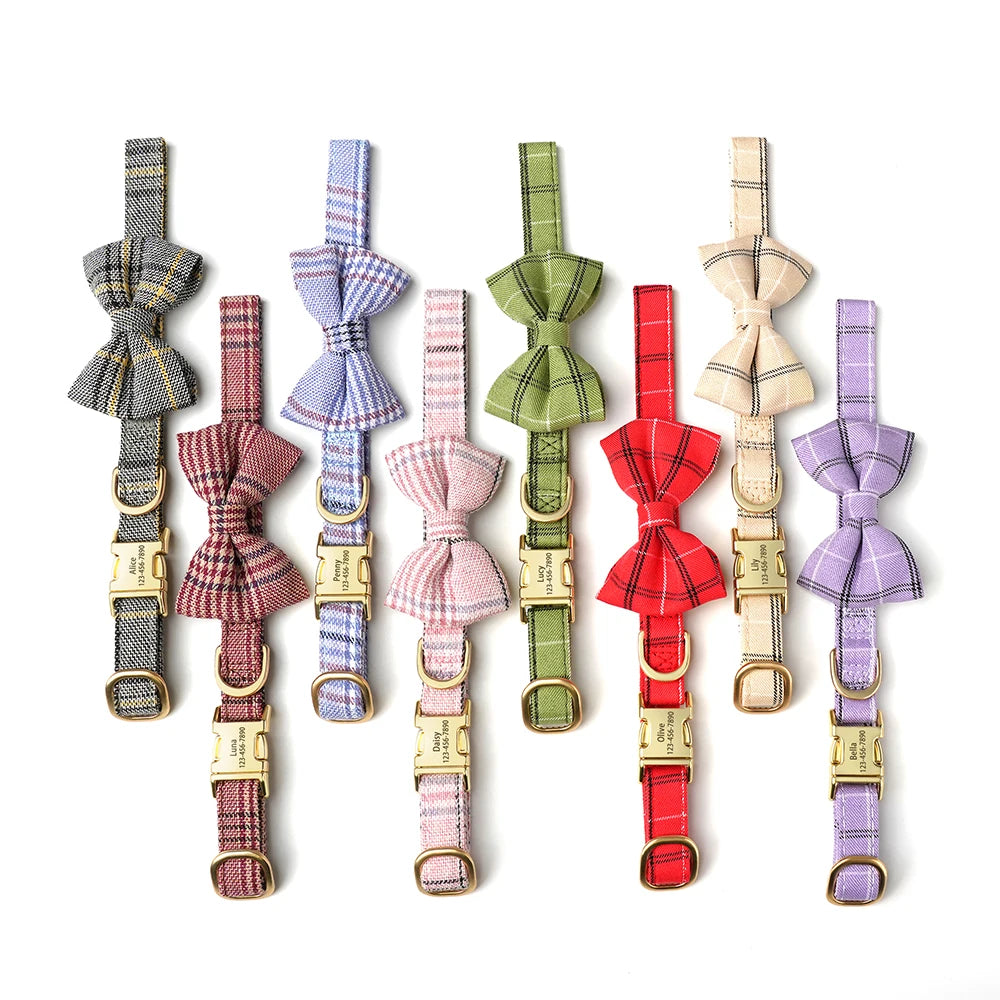🐶 Personalisiertes Hundehalsband mit Fliege & Gravur – Name + Telefonnummer