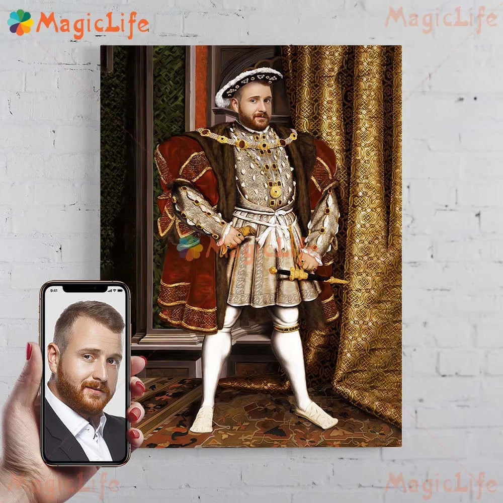 ✨ Personalisiertes Männer König & Prinz Portrait Poster – Vintage Leinwand Wandkunst