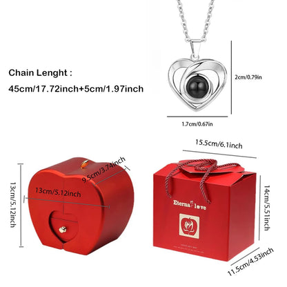 ❤️ Personalisierte Foto Projektions Halskette mit eigenem Bild – Herz Anhänger aus Edelstahl mit Apfelrosen Geschenkbox für Damen & Haustiere