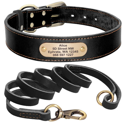 🐶 Personalisiertes Leder-Hundehalsband mit Leine – Echtleder-Set für große Hunde