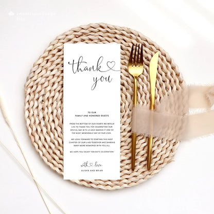 ✨ Personalisierte, minimalistische Dankes-Tischkarte – Elegante Hochzeit & Party