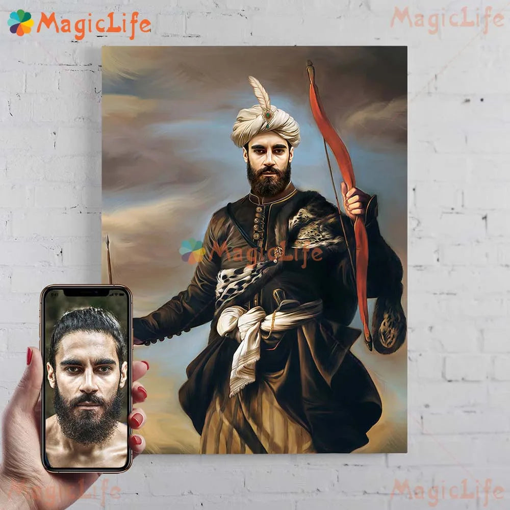 ✨ Personalisiertes Männer König & Prinz Portrait Poster – Vintage Leinwand Wandkunst