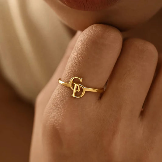 ❤️ Personalisierter offener Ring mit doppelten Initialen aus Edelstahl – Individueller Damen- & Partnerring