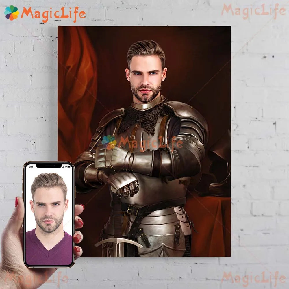 ✨ Personalisiertes Männer König & Prinz Portrait Poster – Vintage Leinwand Wandkunst