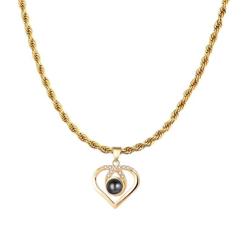 ❤️ Personalisierte Foto Projektions Halskette mit eigenem Bild – Edelstahl Seilkette für Damen