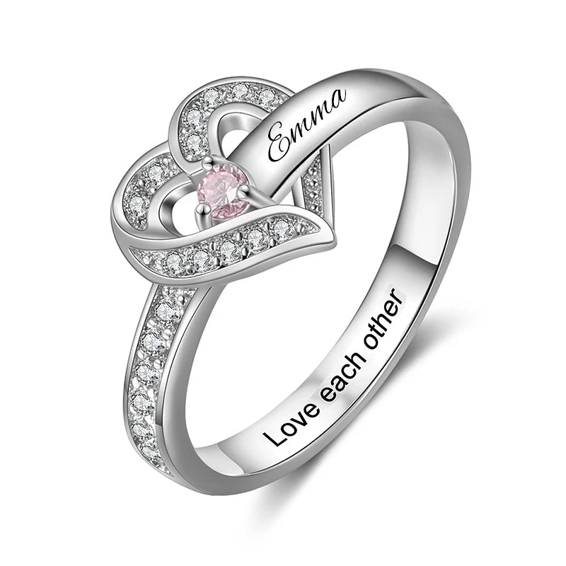 💍 Personalisierter Geburtsstein Ring mit Namen – 💎 Individueller Familienring mit Herz & Zirkonia – 🎁 Personalisiertes Geschenk für Frauen