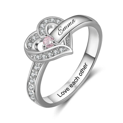 💍 Personalisierter Geburtsstein Ring mit Namen – 💎 Individueller Familienring mit Herz & Zirkonia – 🎁 Personalisiertes Geschenk für Frauen