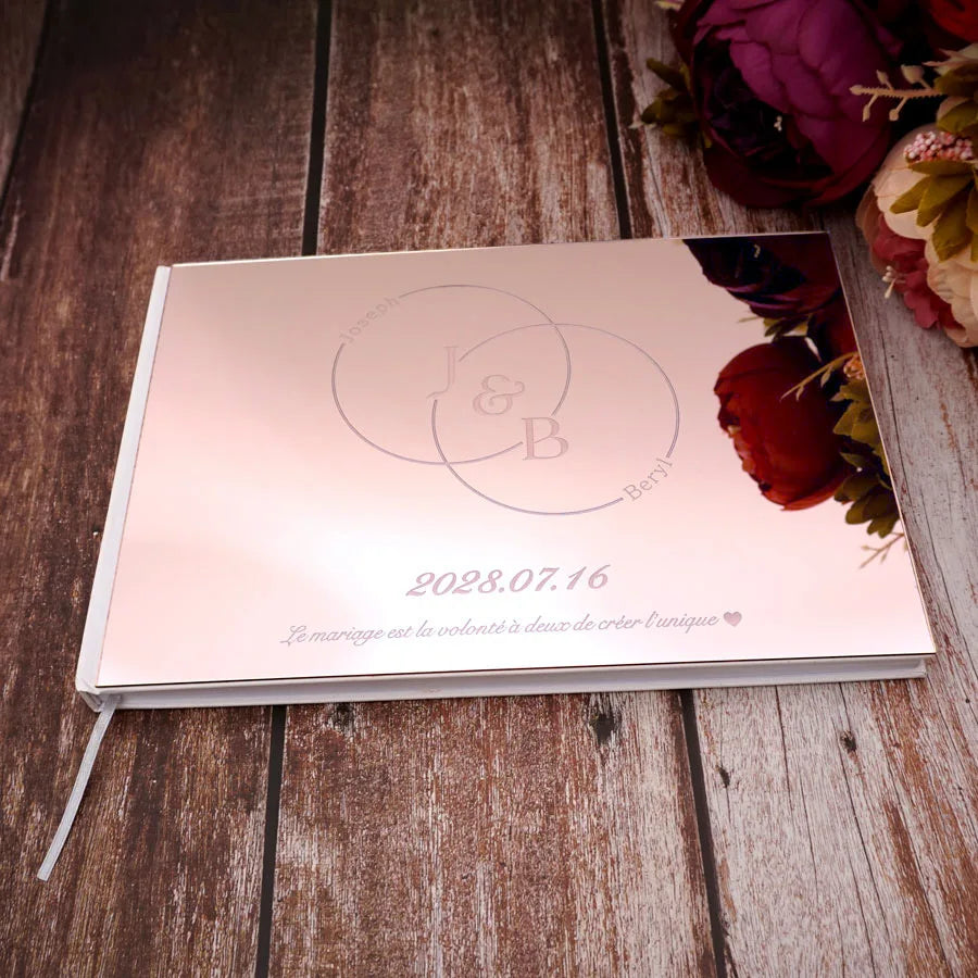 Personalisiertes Hochzeits-Gästebuch 25×18 cm – Acryl-Einband, Wunschbuch, Verlobung