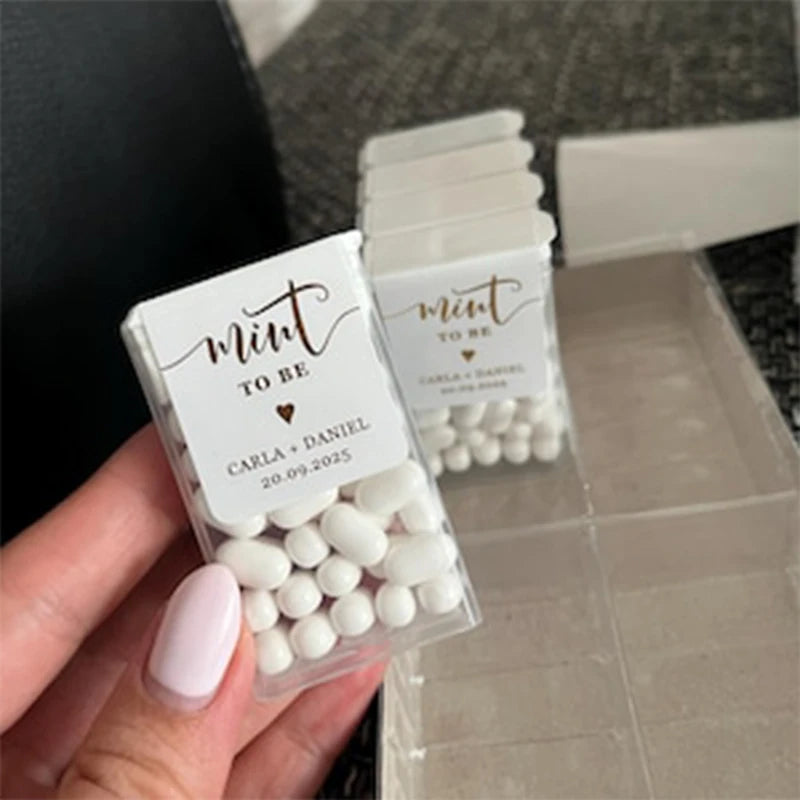 💍 Personalisierte Hochzeits Aufkleber (42 Stück) – 🍬 Mint to Be Sticker für Gastgeschenke – ✨ Individuelle Candy Labels Hochzeit & Verlobung