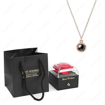 ❤️ Personalisierte Foto Projektions Halskette mit eigenem Bild – Herz Anhänger aus Edelstahl mit Rosen Geschenkbox für Damen