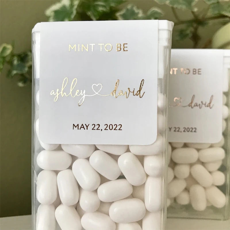 💍 Personalisierte Hochzeits Aufkleber (42 Stück) – 🍬 Mint to Be Sticker für Gastgeschenke – ✨ Individuelle Candy Labels Hochzeit & Verlobung