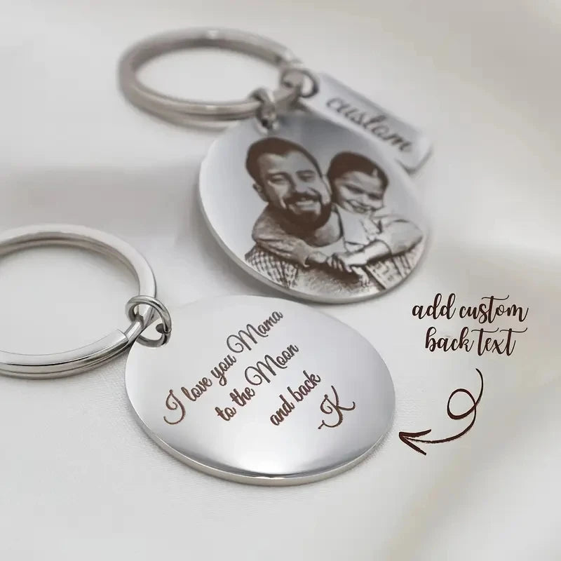 🔑 Personalisierter Foto Schlüsselanhänger mit Gravur – 📸 Edelstahl Anhänger mit Bild & Namen – 🎁 Individuelles Geschenk für Familie & Partner