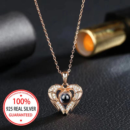 ❤️ Personalisierte Foto Projektions Halskette aus 925 Sterling Silber – Zirkon Anhänger mit eigenem Bild für Damen