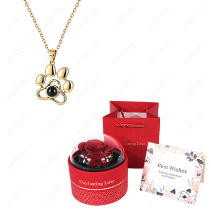 ❤️ Personalisierte Foto Projektions Halskette mit eigenem Bild – Edelstahl Halskette mit luxuriöser roter Rosen Geschenkbox für Damen