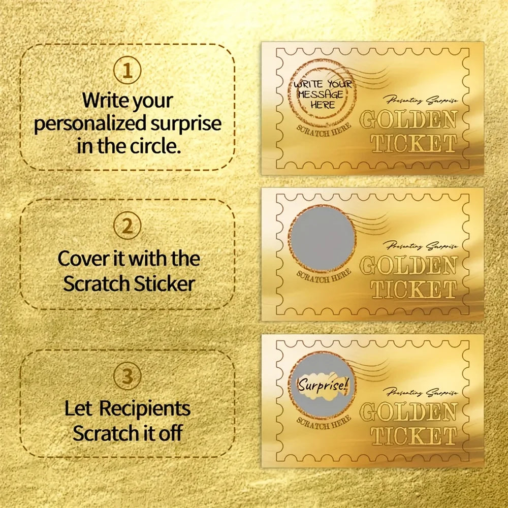 ✨ Rubbelkarten Überraschungs-Tickets – 12 Stück Golden Ticket Scratch-Off Karten für Geschenke & Partys