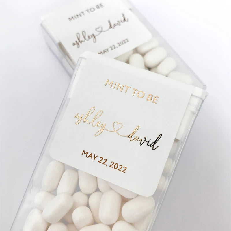 💍 Personalisierte Hochzeits Aufkleber (42 Stück) – 🍬 Mint to Be Sticker für Gastgeschenke – ✨ Individuelle Candy Labels Hochzeit & Verlobung
