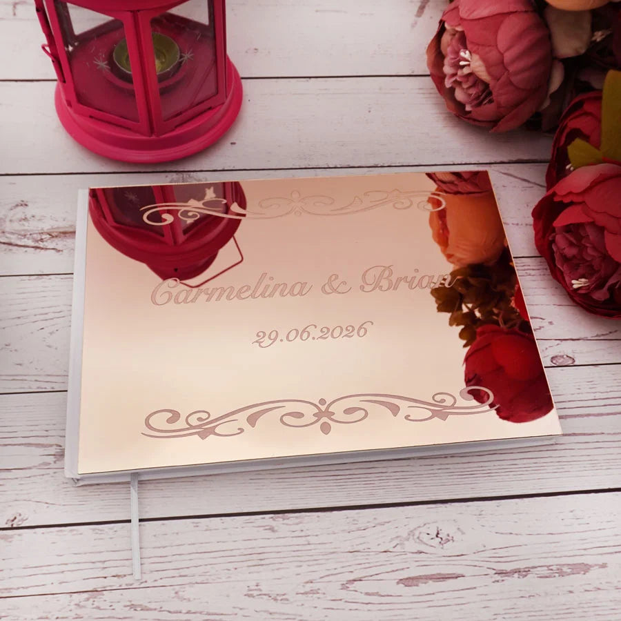 Personalisiertes Acryl Spiegel Gästebuch 25×18 cm – Hochzeit, Engagement, Geburtstag, Signaturbuch