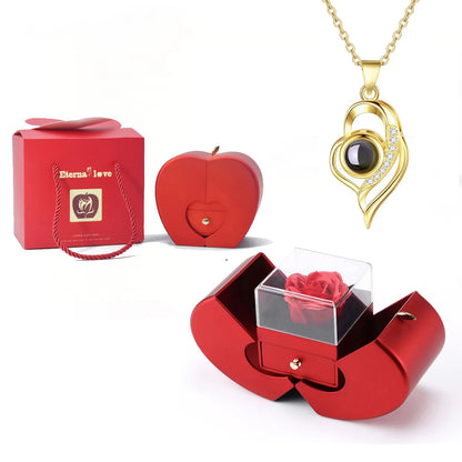 ❤️ Personalisierte Foto Projektions Halskette mit eigenem Bild – Herz Anhänger aus Edelstahl mit Apfelrosen Geschenkbox für Damen & Haustiere