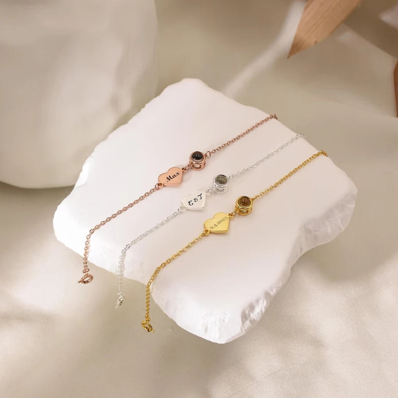 💖 Personalisiertes Foto Armband mit Name – 📸 Projektionsarmband mit Bild im Inneren – 🎁 Emotionales Geschenk für Frauen & beste Freunde