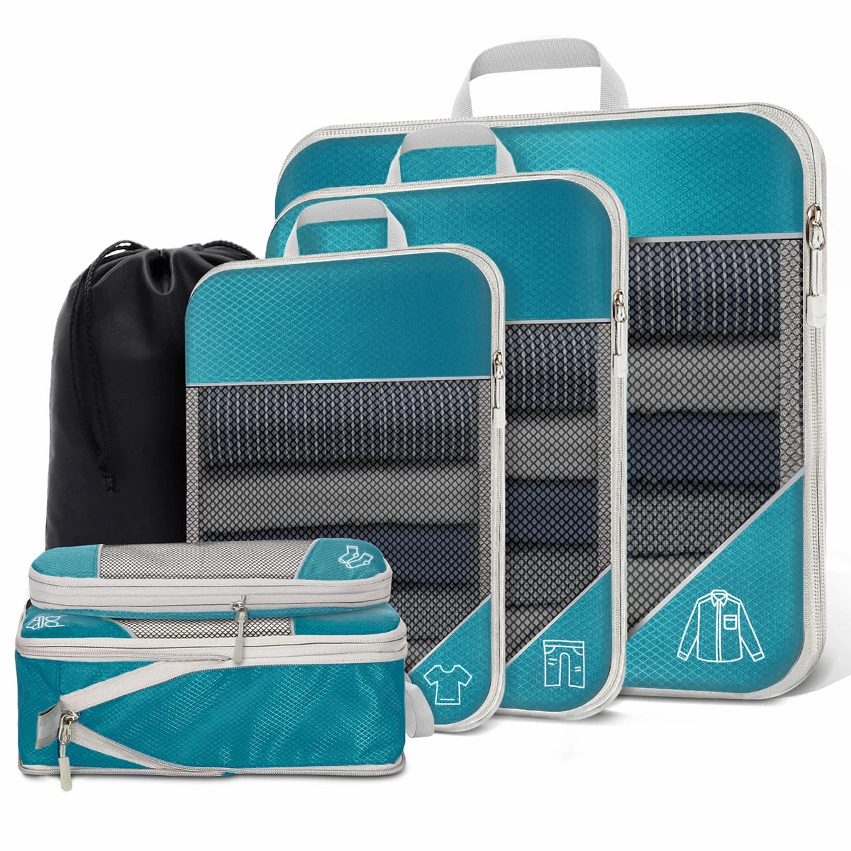 6-teiliges Reise-Kompressions-Organizer-Set – Platzsparend, leicht & perfekt organisiert reisen