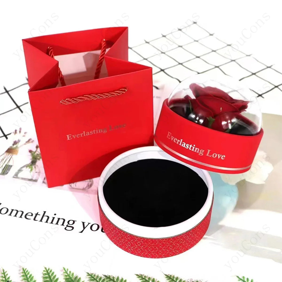 ❤️ Personalisierte Foto Projektions Halskette mit eigenem Bild – Edelstahl Halskette mit luxuriöser roter Rosen Geschenkbox für Damen
