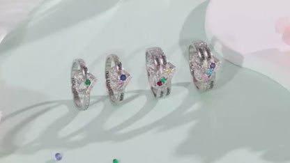 💍 Personalisierter Geburtsstein Ring mit Namen – 💎 Individueller Familienring mit Herz & Zirkonia – 🎁 Personalisiertes Geschenk für Frauen